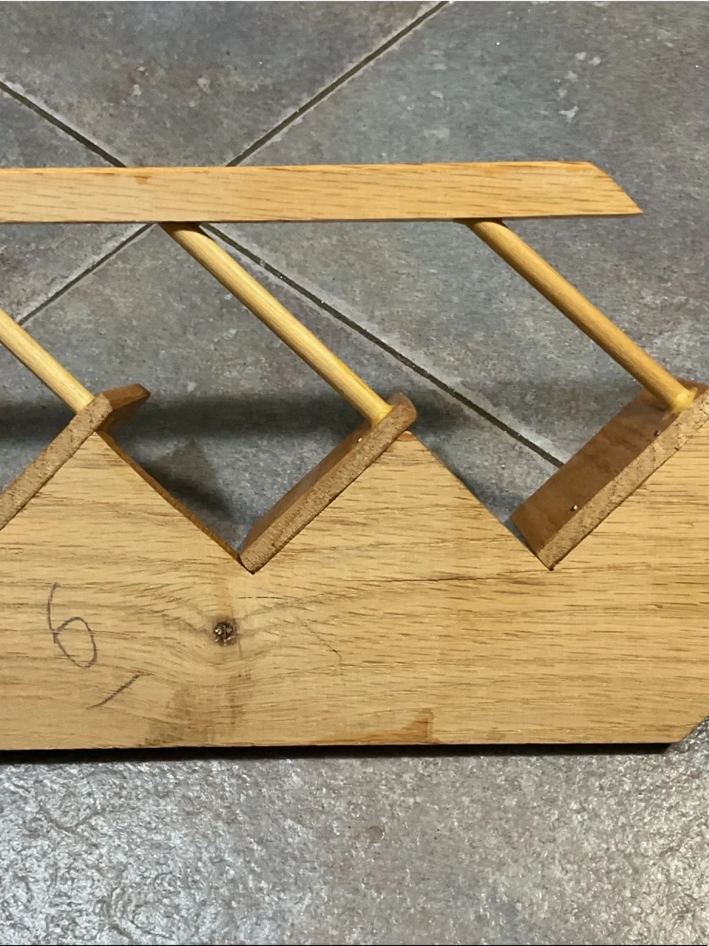 Wooden Wall Rack with Six Pegs - Honey Brown